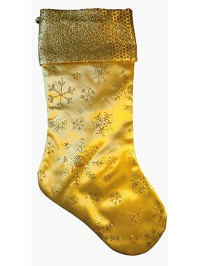 Gold Lame Christmas Stocking Glitter Snowflake Design Elegant Holiday Decor